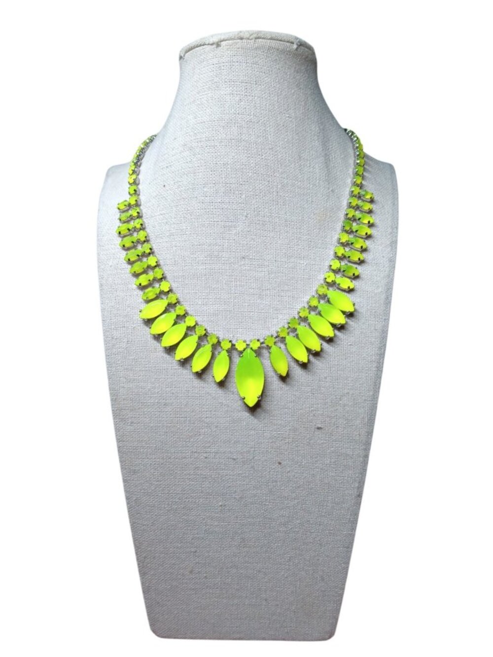 Vintage Faceted Neon Green Bib Necklace Y2K 16" - Picture 6 of 15